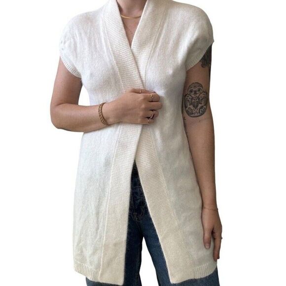 Ann Taylor Womens White Angora Blend Fluffy Fuzzy Short Sleeve Cardigan Sz S - Picture 8 of 8